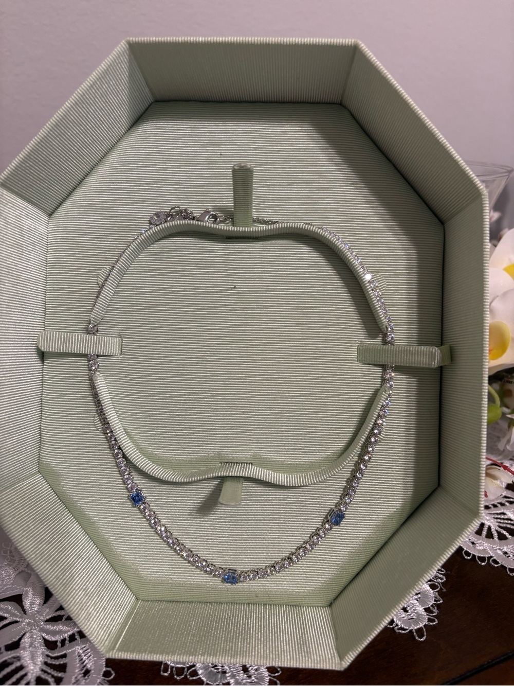 Swarovski Matrix Tennis Necklace with mixed Blue & White Crystals set in Rhodium